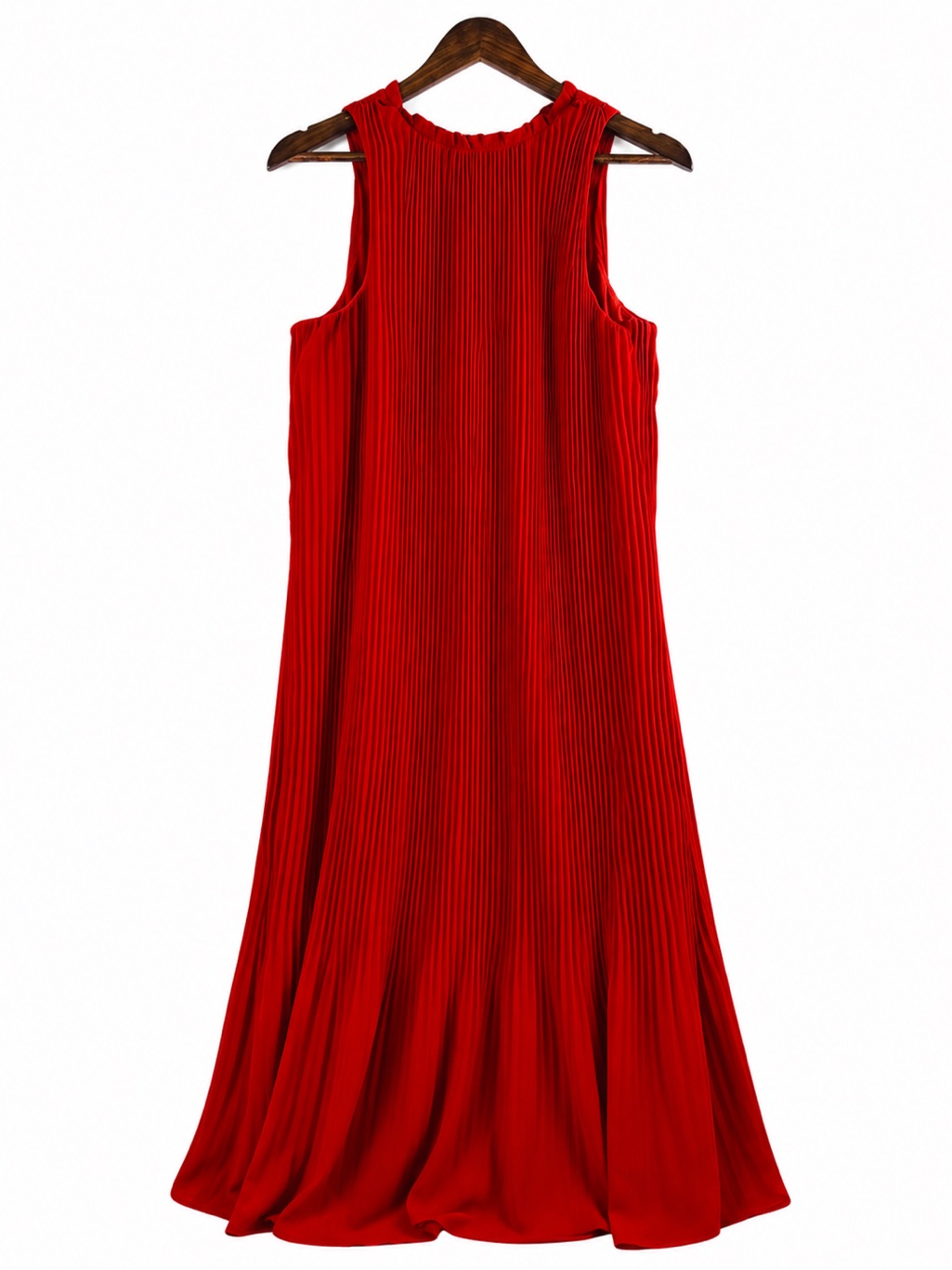 A New Day Women's Pleated Midi Dress Red Sleeveless High Neck Size Small